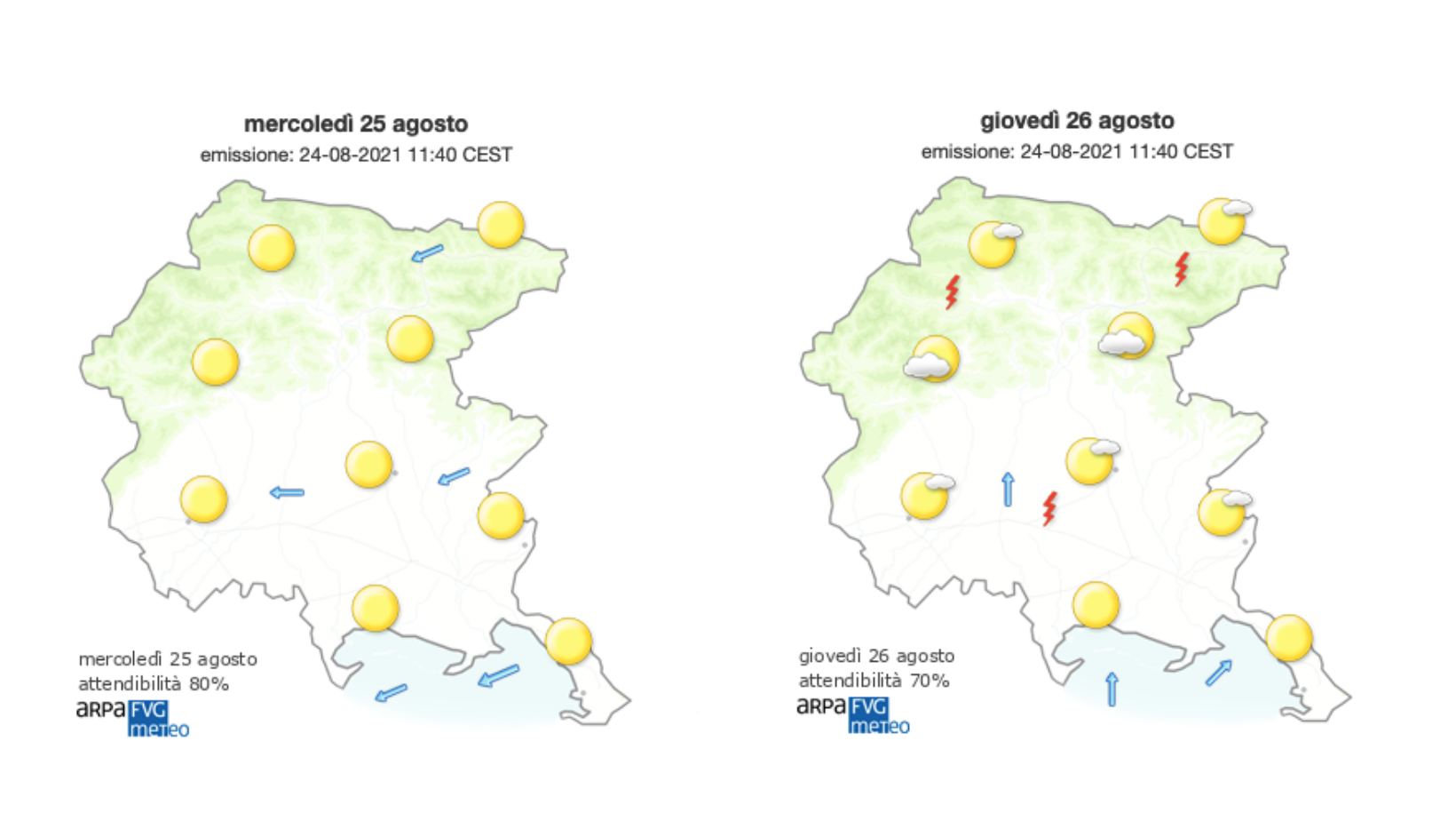 Meteo, ancora sole sul Goriziano con Bora che soffia sulla costa